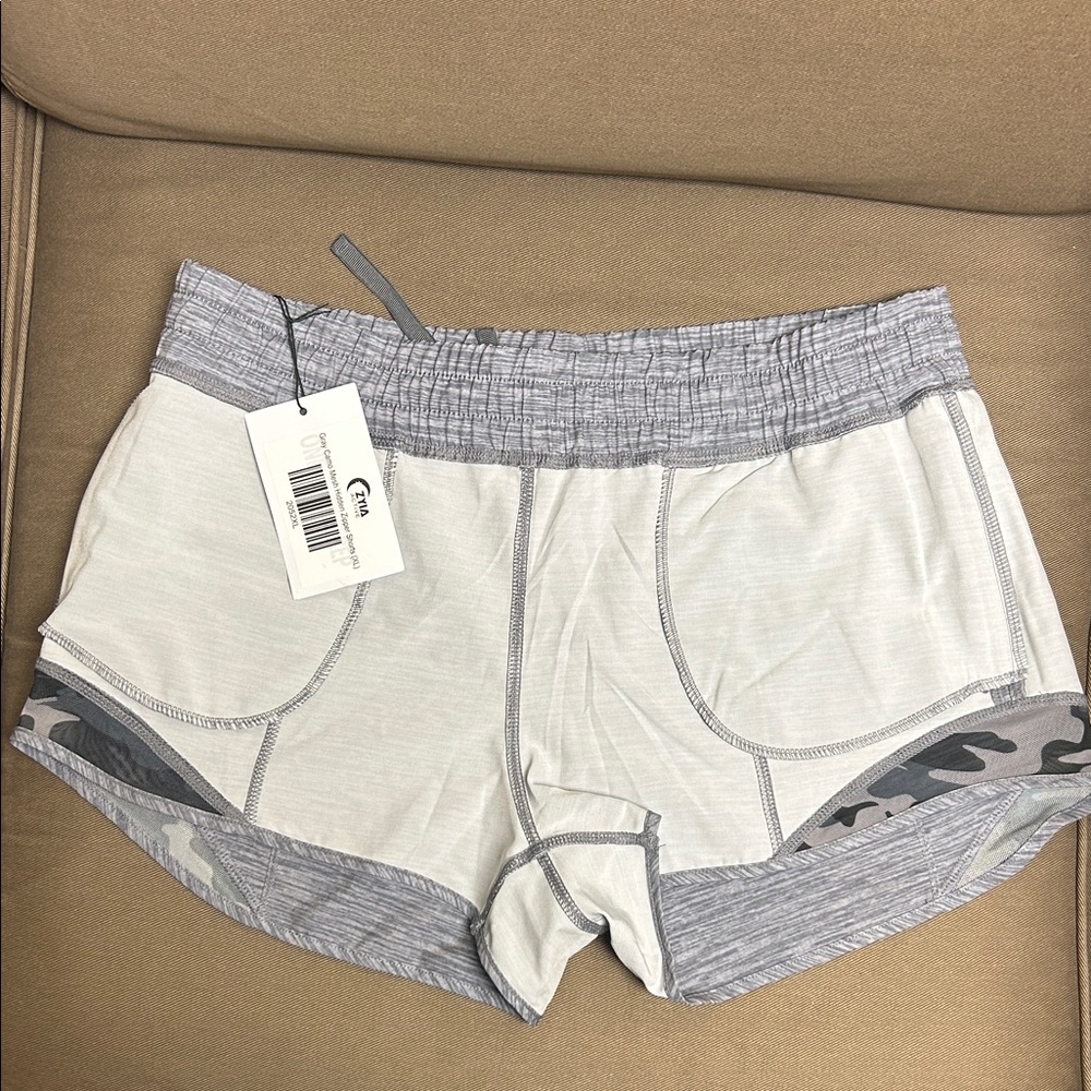 ZYIA Heather Gray Athletic Shorts with Camouflage Trim - Picture 5 of 7